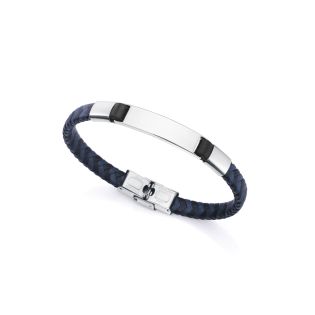 PULSERA VICEROY CAB ACERO CUERO TRENZADO AZUL/NEGRO