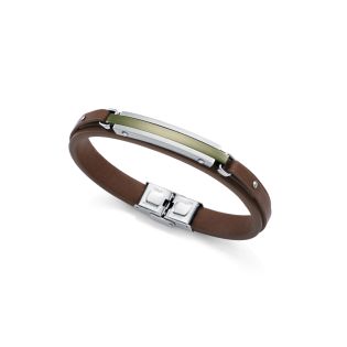 PULSERA VICEROY ACERO ALUMINIO VERDE Y PIEL MARRON