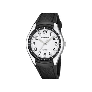 RELOJ CALYPSO CABALLERO ANALOGICO CORREA NEGRA ESFERA BLANCA 