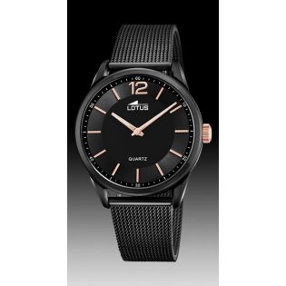 RELOJ LOTUS CAB ACERO IP NEGRO MALLA 