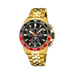 RELOJ LOTUS CAB ACERO CRONOGRAFO DORADO ESF NEGRA