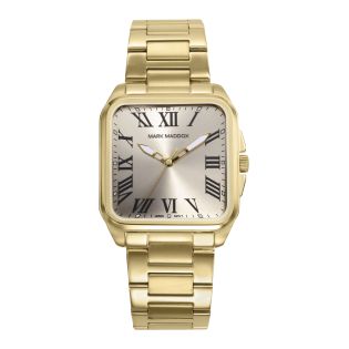 RELOJ MARK MADDOX CABALLERO BRAZALETE IP DORADO ESFERA CUADRADA DORADA