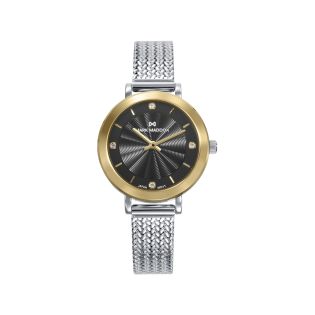 RELOJ MARK MADDOX SEÑORA BRAZALETE ACERO ESTERILLA ESFERA IP DORADO  FONDO NEGRO CON CIRCONITAS 