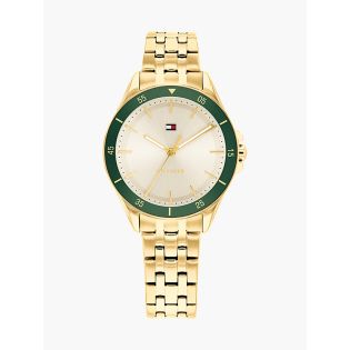 RELOJ TOMMY HILFIGER SEÑORA ACERO IP DORADO ESF. VERDE 