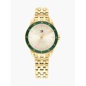 RELOJ TOMMY HILFIGER SEÑORA ACERO IP DORADO ESF. VERDE 