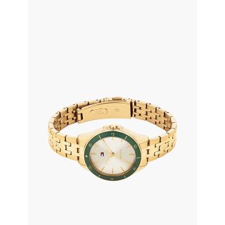 RELOJ TOMMY HILFIGER SEÑORA ACERO IP DORADO ESF. VERDE 