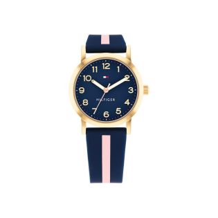 RELOJ TOMMY HILFIGER NIÑA CAJA DORADA CORREA AZUL Y ROSA