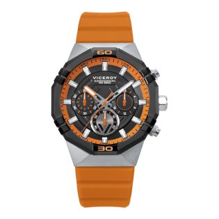 RELOJ VICEROY CAB ACERO CRONOGRAFO IP NEGRO CORREA CAUCHO NARANJA NEO
