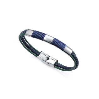 PULSERA VICEROY ACERO Y PIEL AZUL Y VERDE CORDON