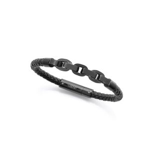 PULSERA VICEROY CAB ACERO Y PIEL IP NEGRO