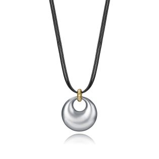 COLGANTE VICEROY SEÑORA CORDÓN PIEL NEGRA TRENZADO ACERO BITONO 