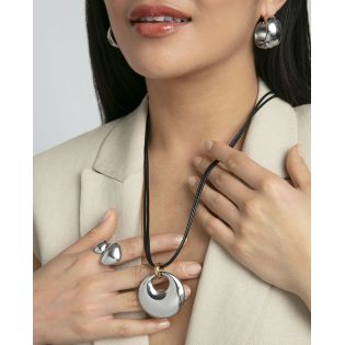 COLGANTE VICEROY SEÑORA CORDÓN PIEL NEGRA TRENZADO ACERO BITONO 