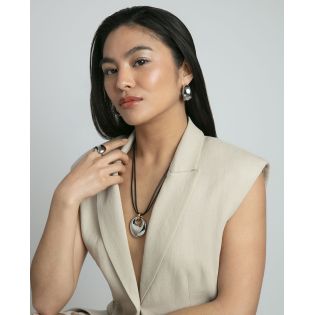 COLGANTE VICEROY SEÑORA CORDÓN PIEL NEGRA TRENZADO ACERO BITONO 