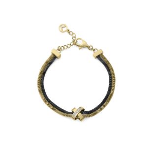 PULSERA VICEROY SEÑORA ACERO IP DORADO Y NEGRO CON CIRCONITAS DOBLE 