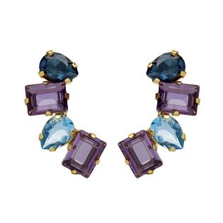 PENDIENTES VICTORIA CRUZ PLATA DE LEY CURVO CRISTALES TANZANITE