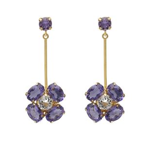 PENDIENTES VICTORIA CRUZ PLATA DE LEY CHAPADA LARGOS PIEDRA COLOR MORADA