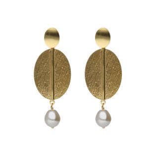 PENDIENTES VICTORIA CRUZ PLATA DE LEY CHAPADA OVAL PERLA BARROCA