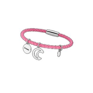PULSERA LOTUS STYLE SRA ACERO CUERO ROSA TRENZADO