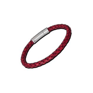 PULSERA LOTUS STYLE CAB ACERO CUERO ROJO