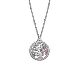 COLGANTE LOTUS SILVER SRA PLATA DE LEY ARBOL DE LA VIDA CIRCONITAS DE COLORES 