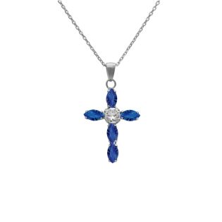 GARGANTILLA VICTORIA CRUZ PLATA DE LEY CRUZ CRISTAL BLUE