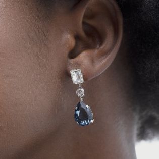 PENDIENTES VICTORIA CRUZ PLATA DE LEY PIEDRAS COLOR BL/AZ