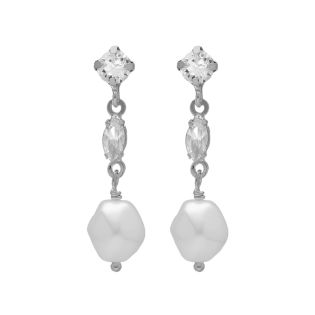 PENDIENTES VICTORIA CRUZ PLATA DE LEY CORTOS MARQUESAS CRYSTAL Y PERLA