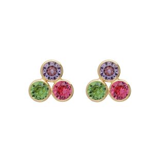 PENDIENTES VICTORIA CRUZ BOTÓN BOM DIA CON CRISTAL MULTICOLOR EN PLATA BAÑO DE ORO 