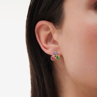 PENDIENTES VICTORIA CRUZ BOTÓN BOM DIA CON CRISTAL MULTICOLOR EN PLATA BAÑO DE ORO 