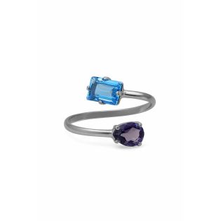 SORTIJA VICTORIA CRUZ PLATA DE LEY RODIADA AJUSTABLE CRISTAL BLUE