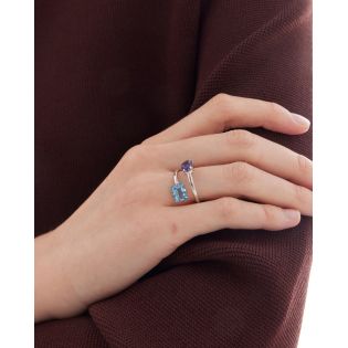 SORTIJA VICTORIA CRUZ PLATA DE LEY RODIADA AJUSTABLE CRISTAL BLUE