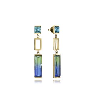PENDIENTES VICEROY SEÑORA ACERO IP DORADO CRISTALES VERDES Y AZULES 