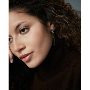 PENDIENTES VICEROY SEÑORA ACERO IP DORADO CRISTALES VERDES Y AZULES 