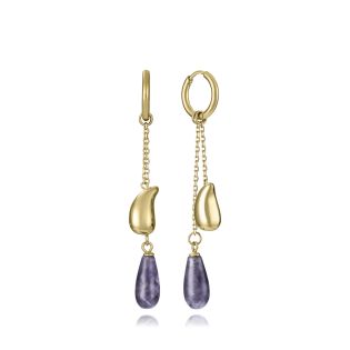 PENDIENTES VICEROY ACERO IP DORADO PIEDRA NATURAL MORADA GOTAS