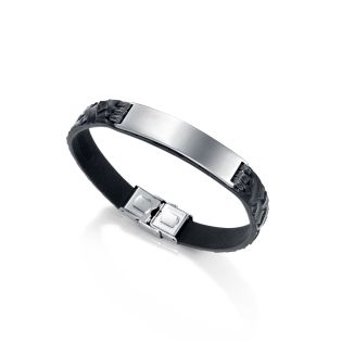 PULSERA VICEROY PLACA DE ACERO Y PIEL NEGRA CAB FASHION
