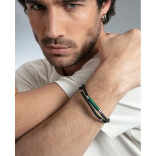 PULSERA VICEROY FASHION CABALLERO ACERO PIEL Y CORDÓN NEGRO/VERDE