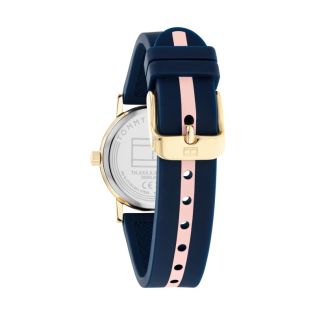 RELOJ TOMMY HILFIGER NIÑA CAJA DORADA CORREA AZUL Y ROSA