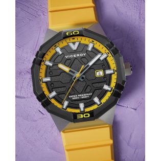 RELOJ VICEROY CAB ACERO IP NEGRO CORREA  AMARILLA CAUCHO NEO