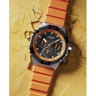 RELOJ VICEROY CAB ACERO CRONOGRAFO IP NEGRO CORREA CAUCHO NARANJA NEO