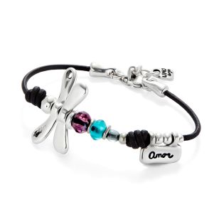 PULSERA UNODE50 SER REBELDE CUERO BOLAS LIBÉLULA 20 MICRAS