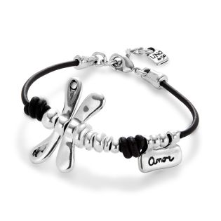 PULSERA UNODE50 SER REBELDE CUERO LIBÉLULA 20 MICRAS