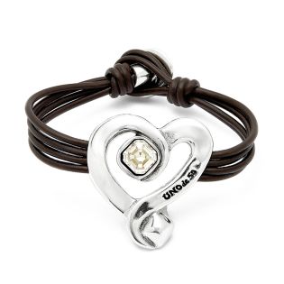 PULSERA UNO DE 50 SER EXPRESIVA CUERO CON CORAZÓN Y CRISTAL 