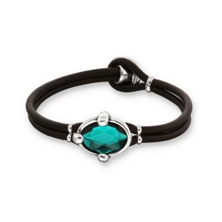 PULSERA UNODE50 SER DESLUMBRANTE CUERO Y PIEDRA VERDE 20 MICRAS