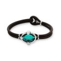 PULSERA UNODE50 SER DESLUMBRANTE CUERO Y PIEDRA VERDE 20 MICRAS