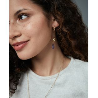 PENDIENTES VICEROY ACERO IP DORADO PIEDRA NATURAL MORADA GOTAS