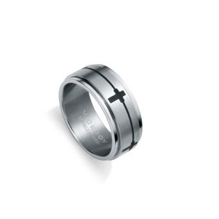 ANILLO VICEROY ACERO GRABADO CRUZ NEGRA