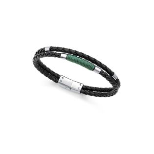 PULSERA VICEROY FASHION CABALLERO ACERO PIEL Y CORDÓN NEGRO/VERDE