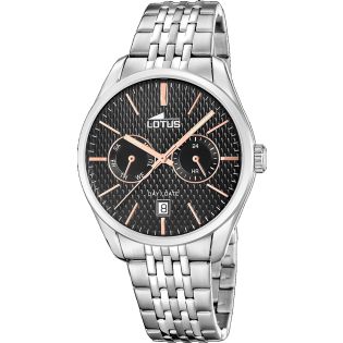 RELOJ LOTUS CABALLERO ARMIS ACERO ESF NEGRA CALENDARIO 