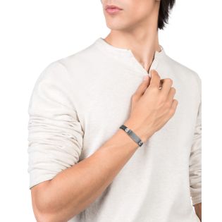PULSERA VICEROY ACERO PIEL NEGRA