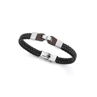 PULSERA VICEROY ACERO Y PIEL NEGRA CAB